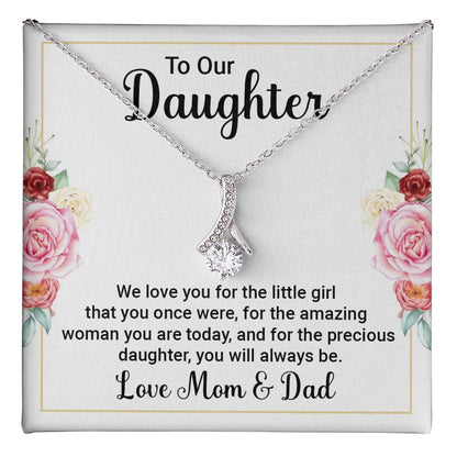 To Our Daughter Necklace – Daughter Graduation & Birthday Present from Mom and Dad – Alluring Beauty Necklace
