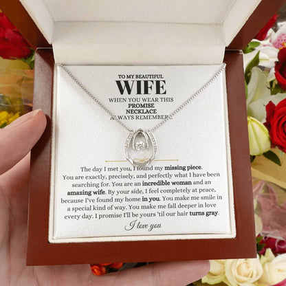 To My Beautiful Wife Necklace - Unforgettable Husband Gift, Emotional Jewelry for Anniversary & Valentine’s Day - Lucky In Love Necklace