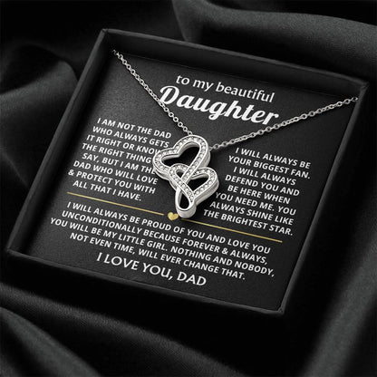 To My Daughter Necklace - Beautiful Daughter Jewelry for Birthday & Proud Dad Moments - Heart-to-heart Pendant Necklace
