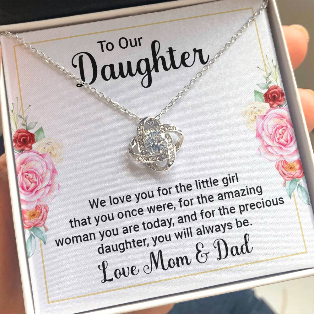 To Our Daughter Necklace – Daughter Graduation & Birthday Present from Mom and Dad – Love Knot Necklace