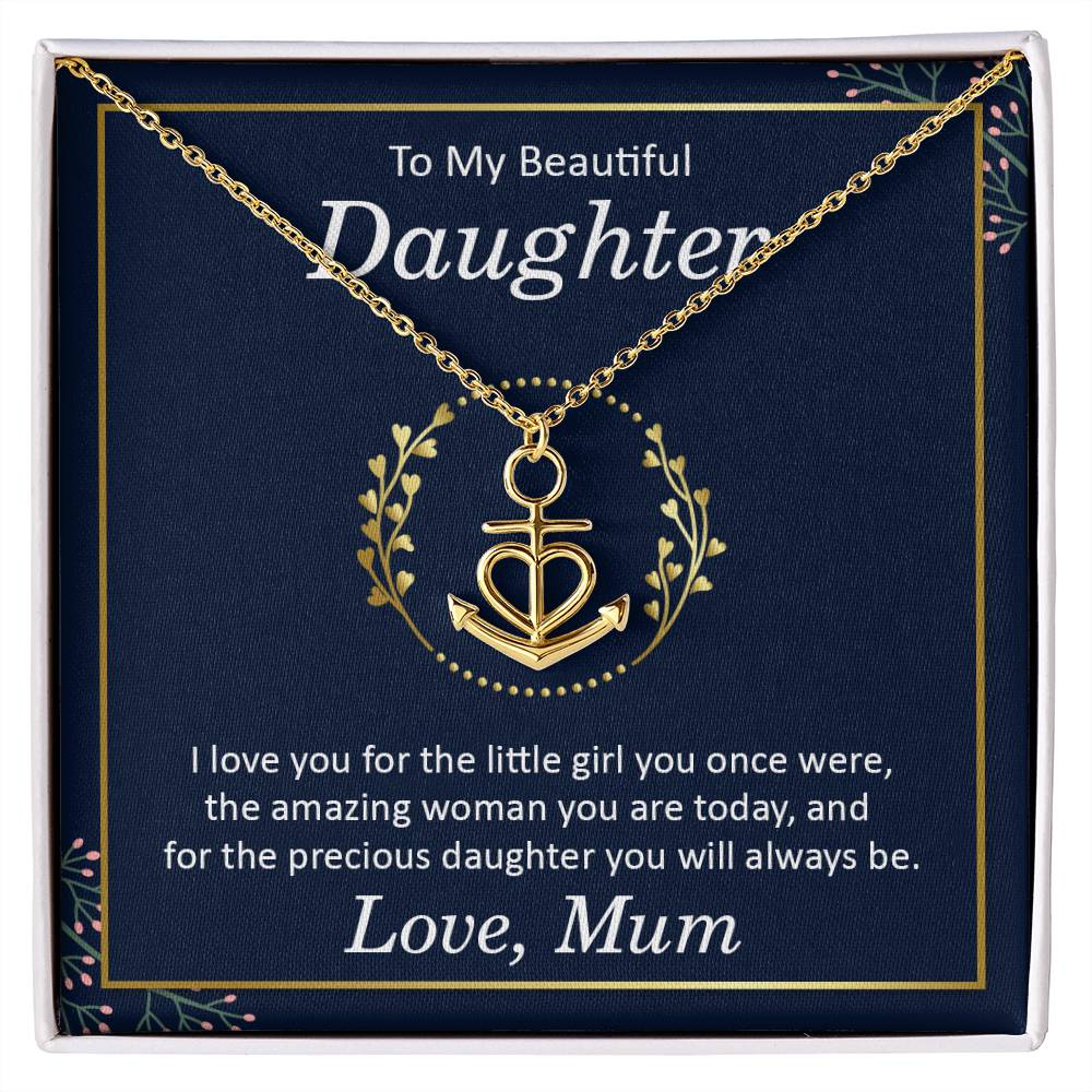 To My Daughter Necklace – Daughter’s Jewelry Gift by Mum – Anchor Pendant Necklace