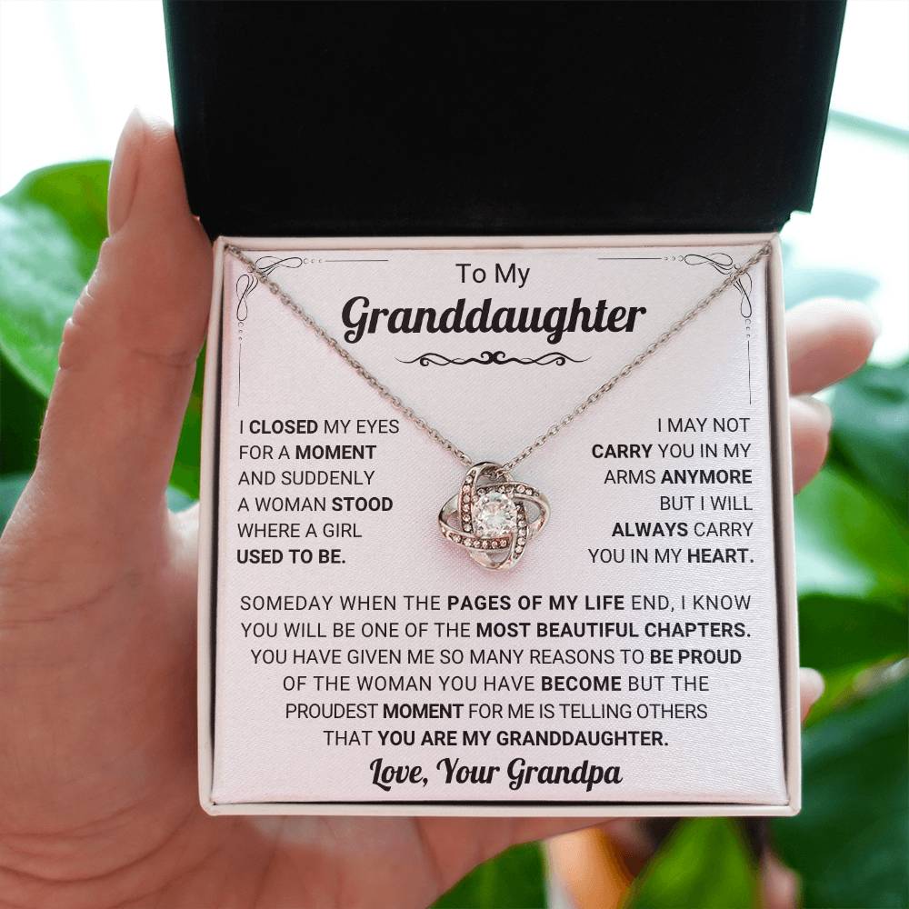 To My Granddaughter Necklace – Bestseller Granddaughter Gift: Birthday Graduation – Love Knot Necklace