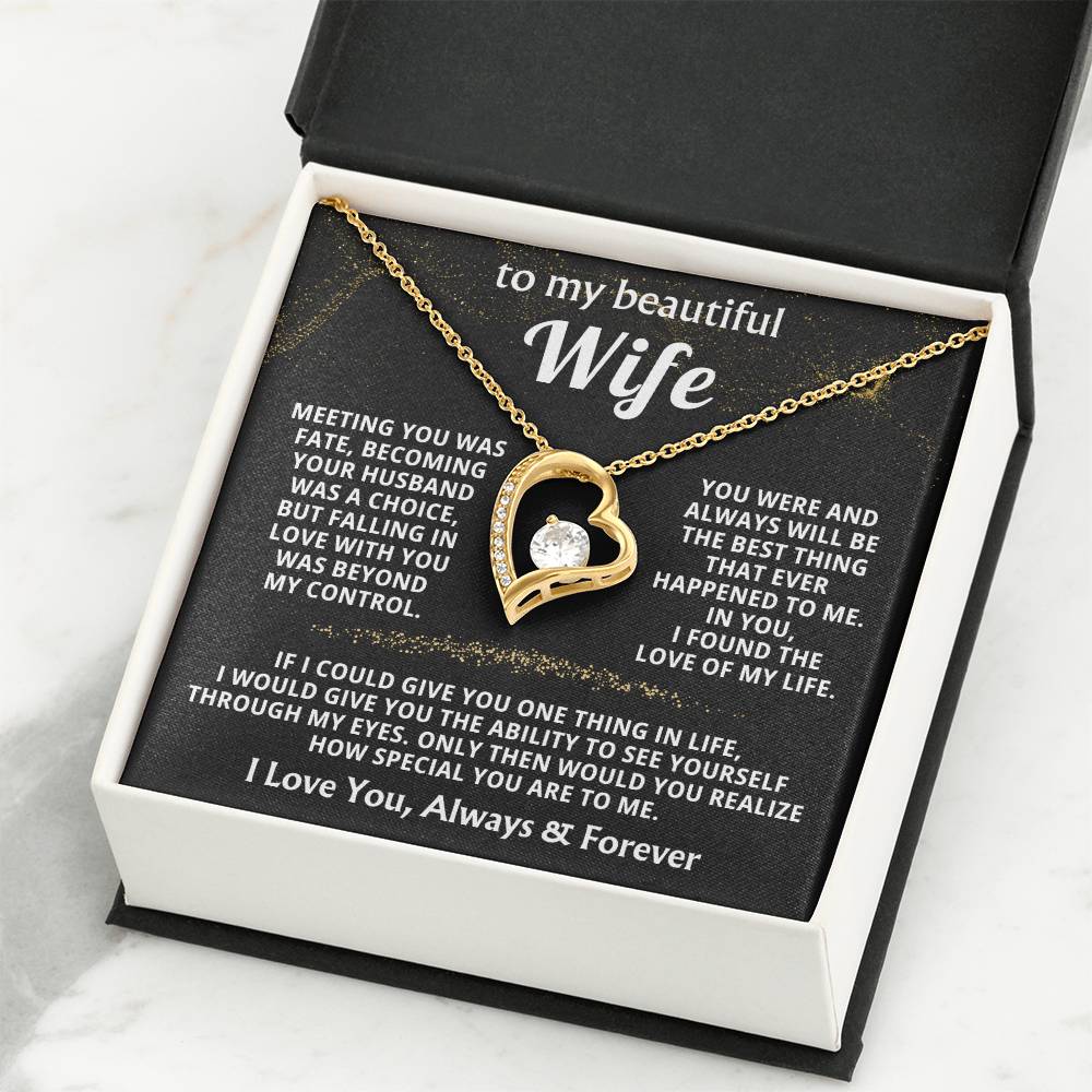 To My Beautiful Wife Necklace - Sweet Emotional Gift for Wife from Husband on Birthday, Anniversary & Valentine’s Day - Forever Love Necklace