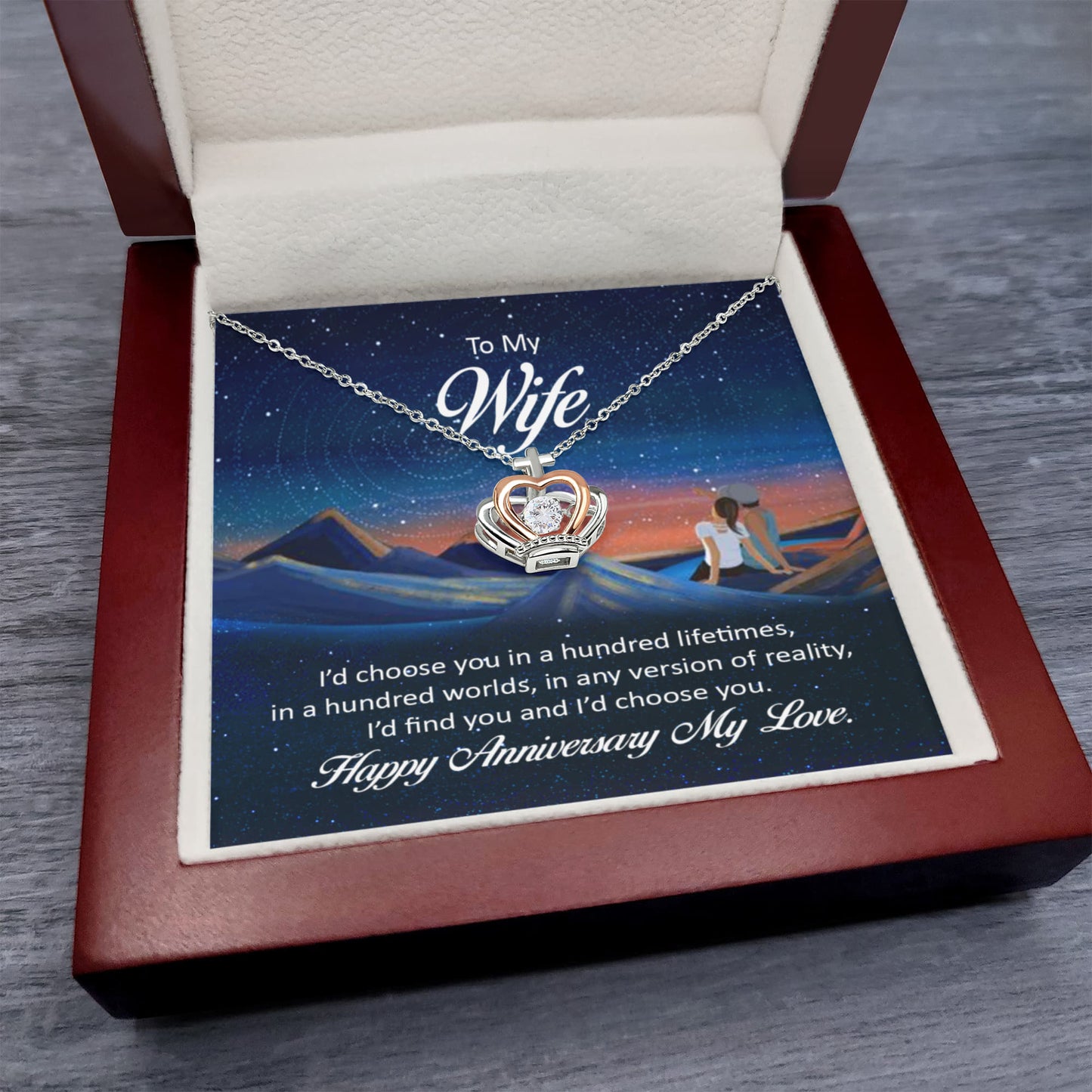 To My Wife Necklace - Special Valentine’s Gift from Husband - Crown Pendant Necklace
