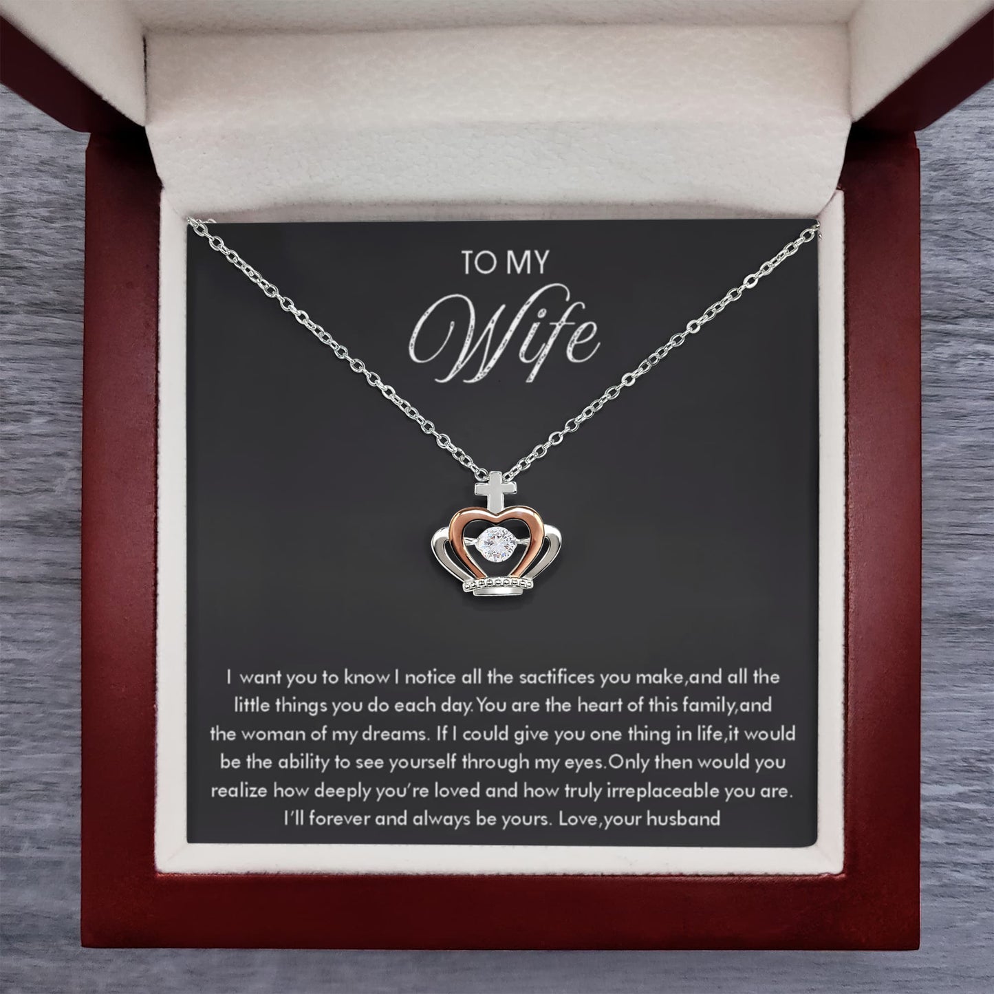 To My Wife Necklace - Meaningful Jewelry for Wife from Husband for Valentine’s Day, Christmas & Any Special Occasion - Crown Pendant Necklace