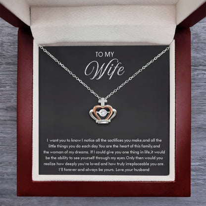 To My Wife Necklace - Meaningful Jewelry for Wife from Husband for Valentine’s Day, Christmas & Any Special Occasion - Crown Pendant Necklace