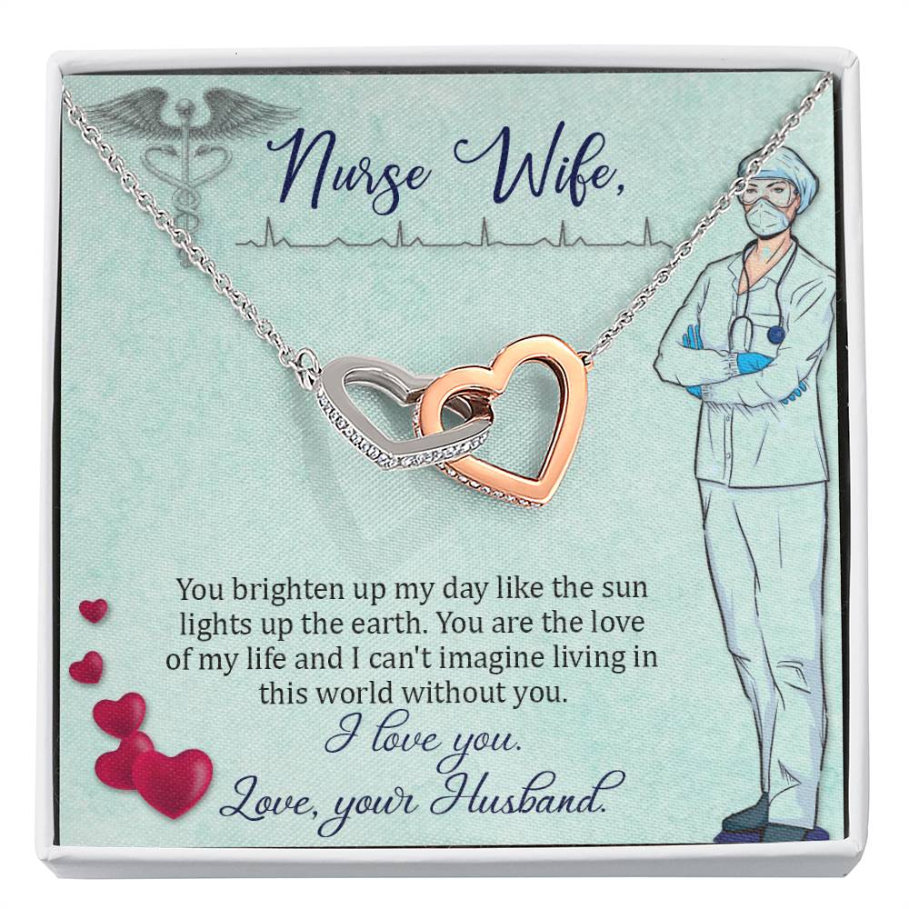 To My Nurse Wife Necklace - Sweet Romantic Jewelry for Wife - Interlocking Hearts Necklace