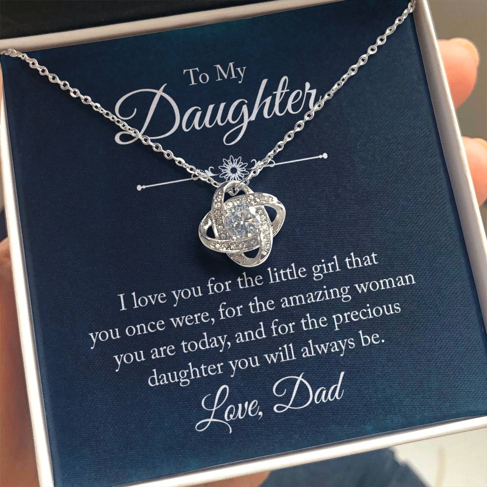 To My Daughter Necklace - Sweetest Daughter Gift from Dad for Birthday Joy & Proud Dad Love - Love Knot Necklace