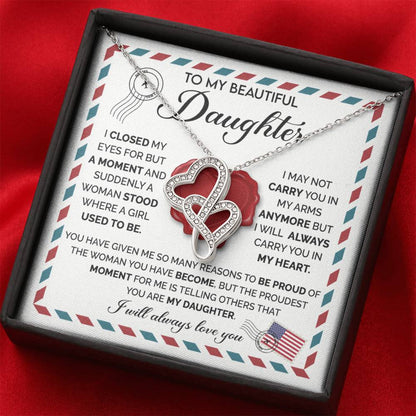 To My Daughter Necklace – Daughter Birthday Graduation Celebration Gift – Heart-to-heart Pendant Necklace