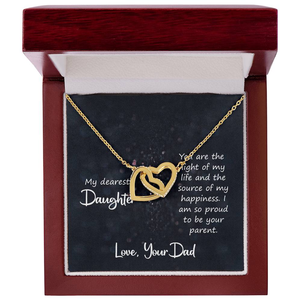 To My Daughter Necklace - Loving Gift for Daughter from Dad for Christmas, Proud Achievements & Special Days - Interlocking Hearts Necklace