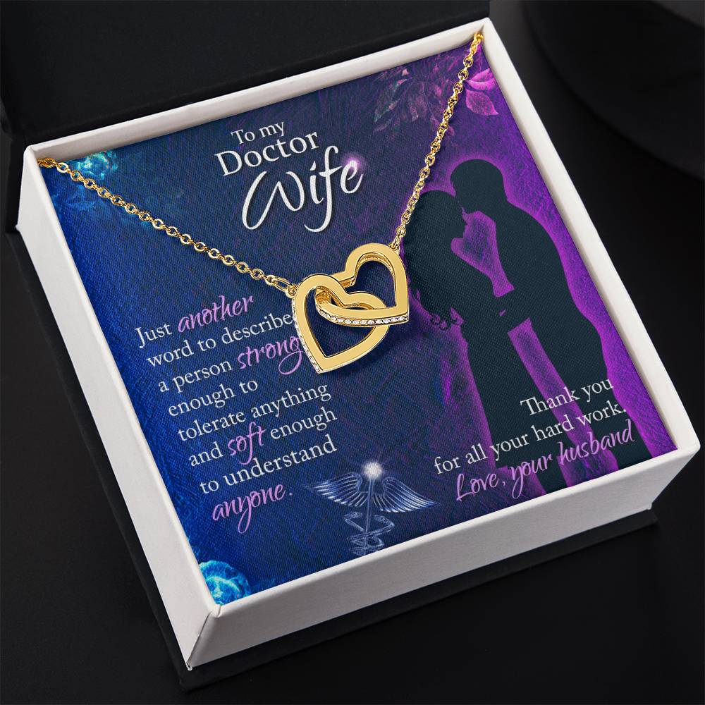 To My Doctor Wife Necklace - Sweet Emotional Gift for Wife from Husband on Birthday, Anniversary & Valentine’s Day - Interlocking Hearts Necklace