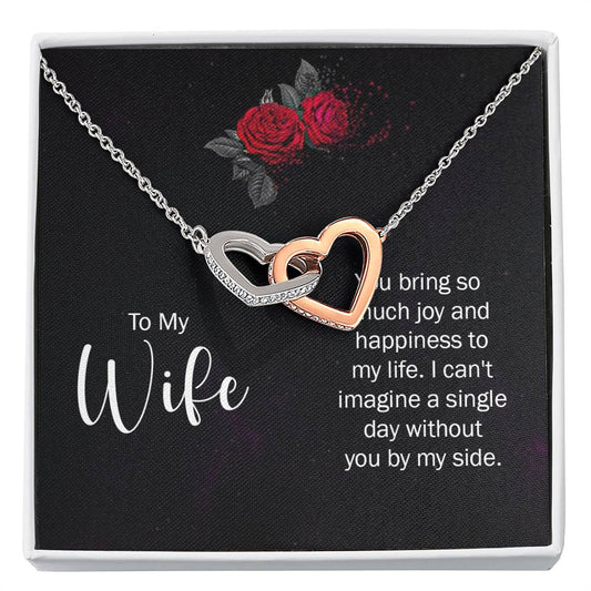 To My Wife Necklace - Romantic Birthday Jewelry Gift from Husband for Valentine’s Day & Long Lasting Memories - Interlocking Hearts Necklace