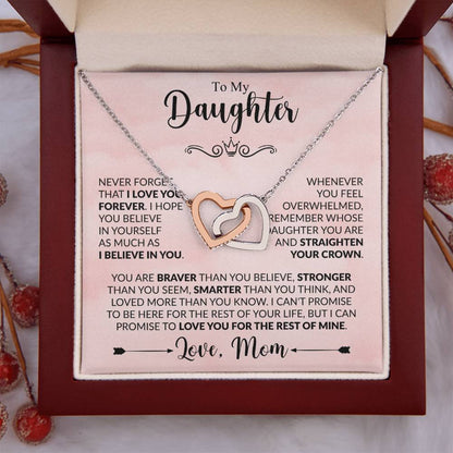 To My Daughter Necklace – Daughter Christmas Graduation Jewelry Gift from Mother – Interlocking Hearts Necklace