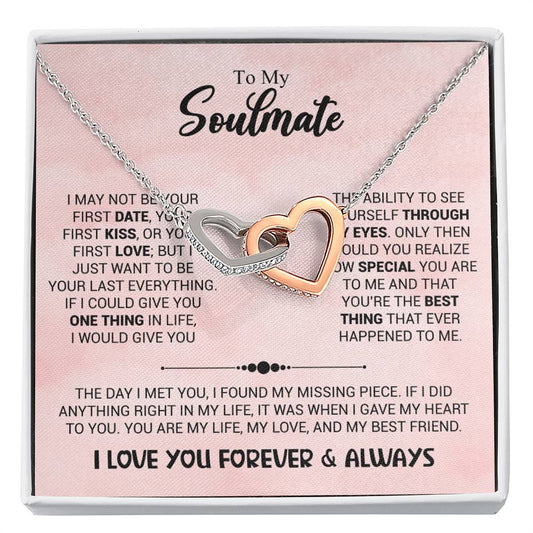To My Soulmate Necklace - Unique Soulmate Gift for Her for Birthdays & Surprise Moments - Interlocking Hearts Necklace