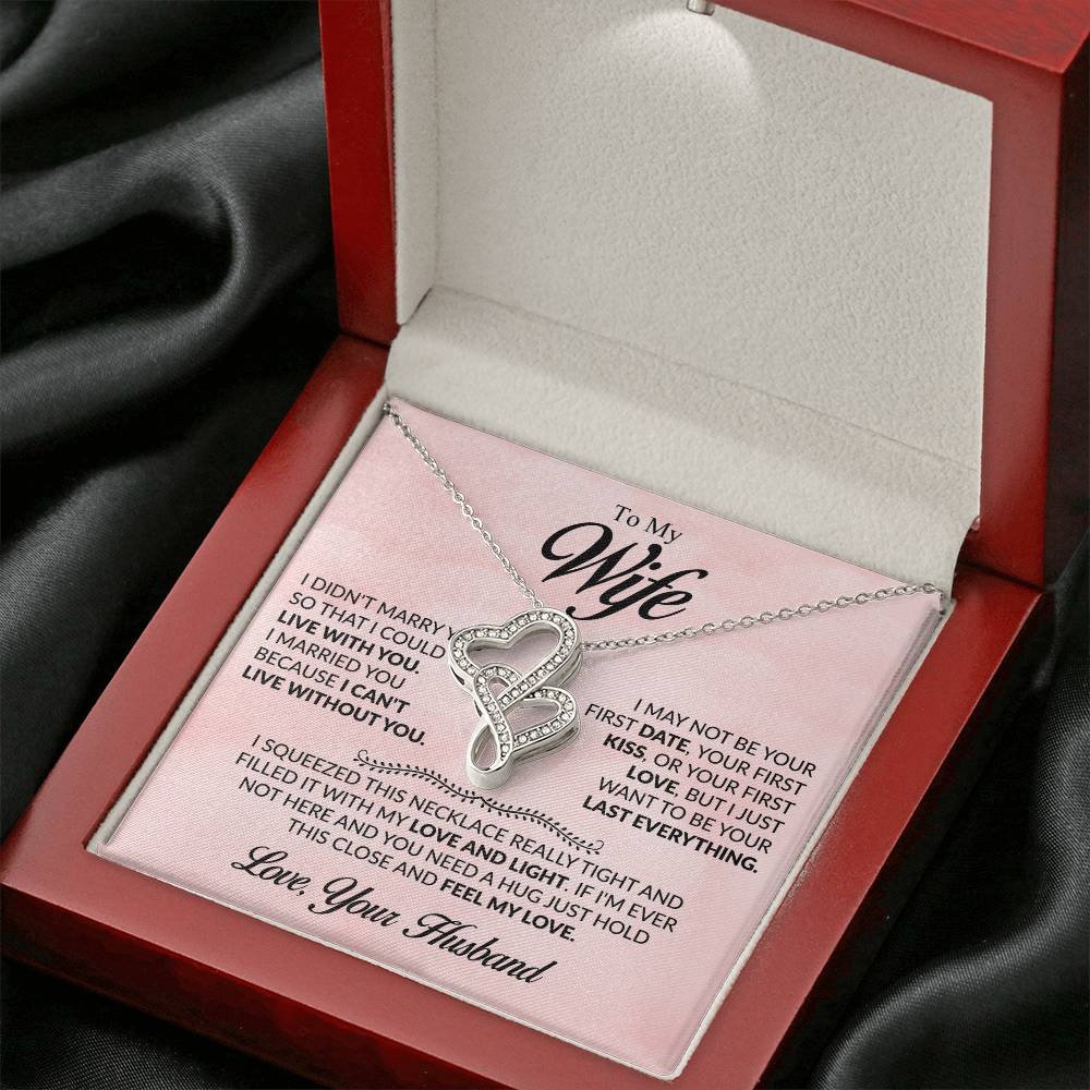 To My Wife Necklace - Emotional Jewelry Gift for Wife from Husband to Celebrate Love Every Day - Heart-to-heart Pendant Necklace
