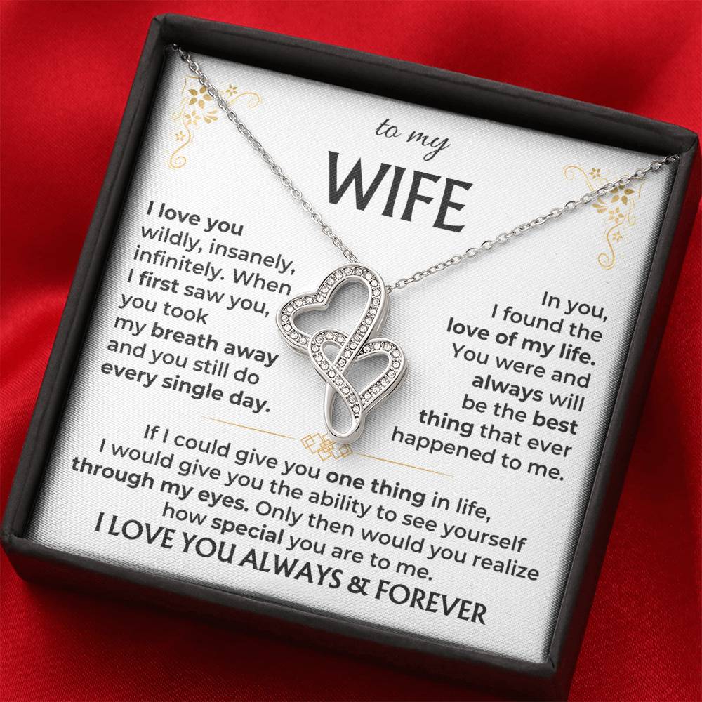 To My Wife Necklace - Best Surprise Gift for Wife from Husband for Anniversary, Christmas & Valentine’s Day - Heart-to-heart Pendant Necklace