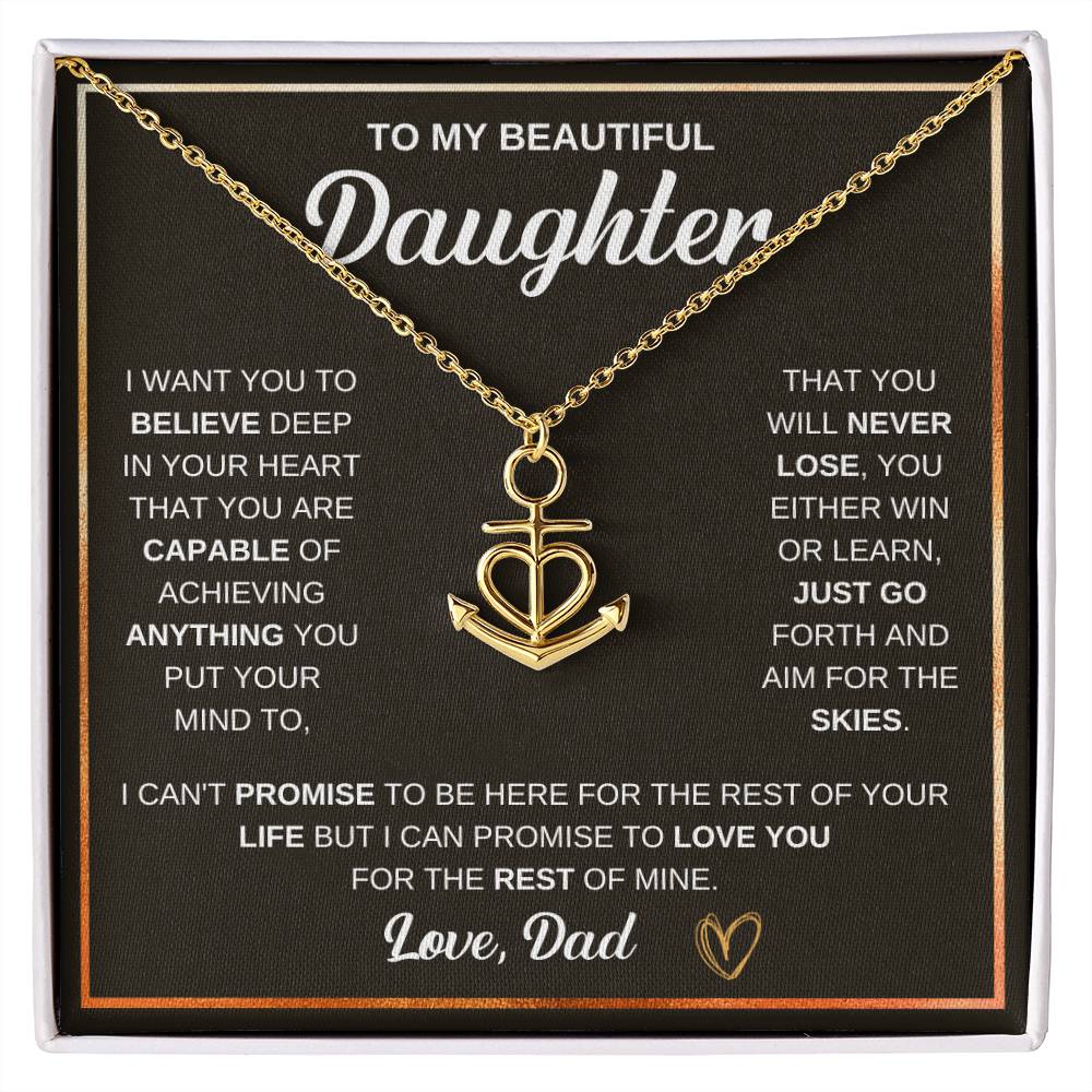 To My Daughter Necklace – Dad to Daughter Birthday Jewelry – Anchor Pendant Necklace