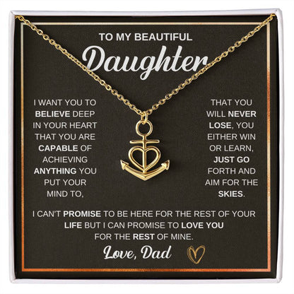 To My Daughter Necklace – Dad to Daughter Birthday Jewelry – Anchor Pendant Necklace