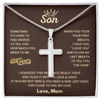 To My Son - Just hold this close to feel my love - Son Gift from Mom - Artisan Cross Necklace