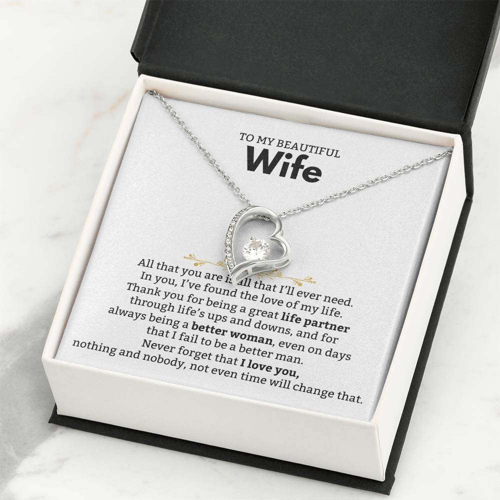 To My Beautiful Wife Necklace - Sentimental Birthday Gift from Husband, Romantic Jewelry for Valentine’s Day & Holidays - Forever Love Necklace