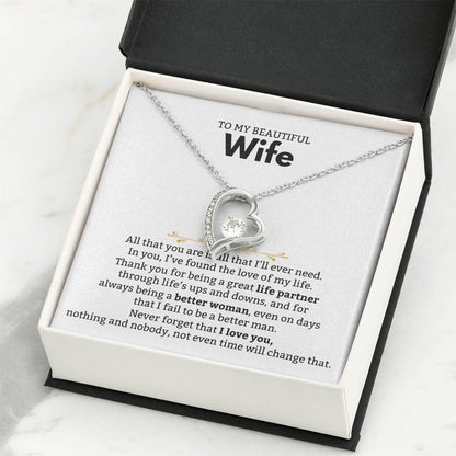 To My Beautiful Wife Necklace - Sentimental Birthday Gift from Husband, Romantic Jewelry for Valentine’s Day & Holidays - Forever Love Necklace