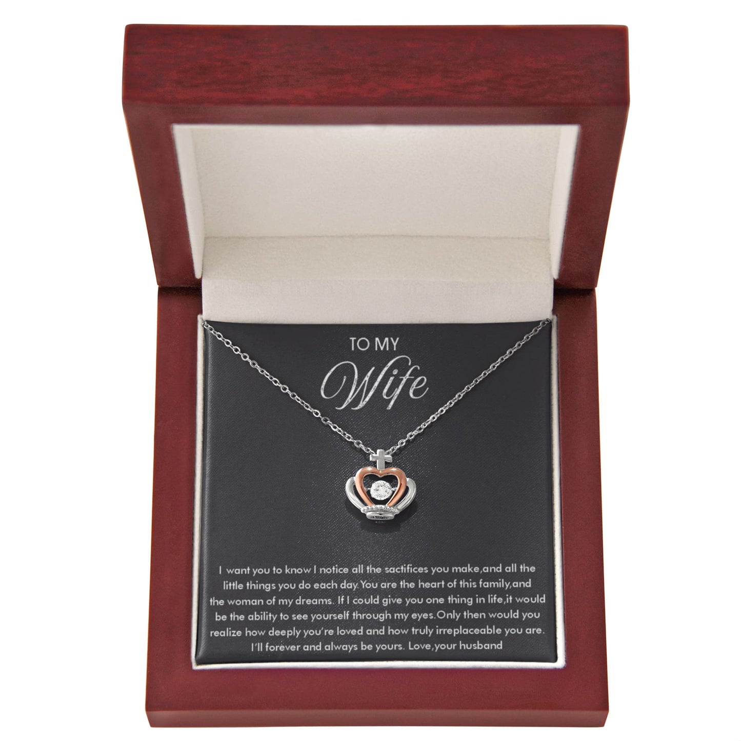 To My Wife Necklace - Meaningful Jewelry for Wife from Husband for Valentine’s Day, Christmas & Any Special Occasion - Crown Pendant Necklace
