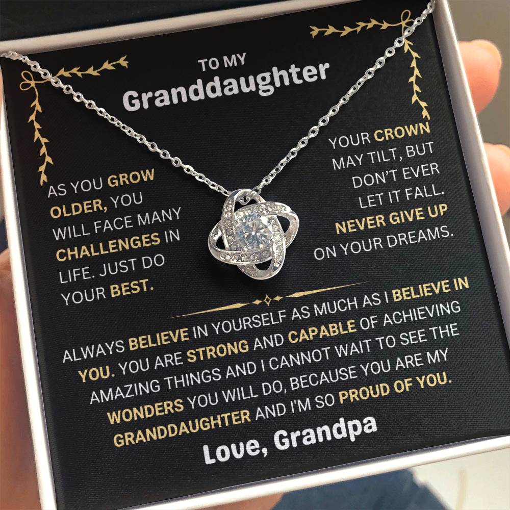 To My Granddaughter Necklace – Graduation & Birthday Gift from Grandpa – Love Knot Necklace