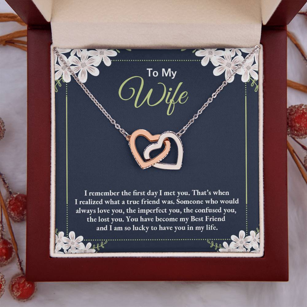 To My Wife Necklace - Perfect Romantic Surprise from Husband for Anniversary, Birthday & Valentine’s Day - Interlocking Hearts Necklace
