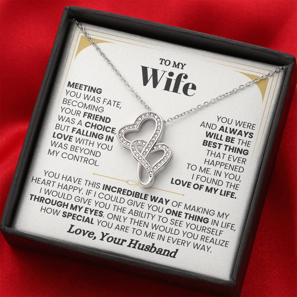 To My Wife Necklace - Sentimental Birthday Gift from Husband, Romantic Jewelry for Valentine’s Day & Holidays - Heart-to-heart Pendant Necklace