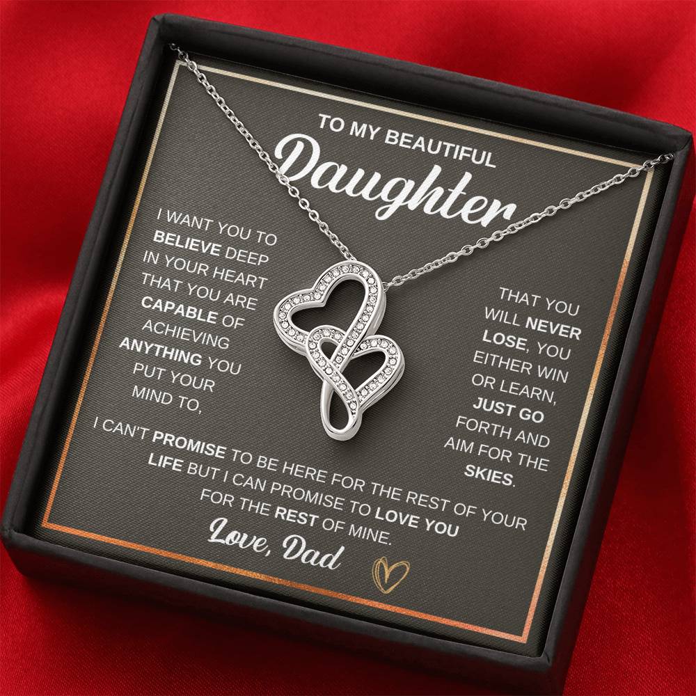 To My Daughter Necklace – Dad to Daughter Birthday Jewelry – Heart-to-heart Pendant Necklace