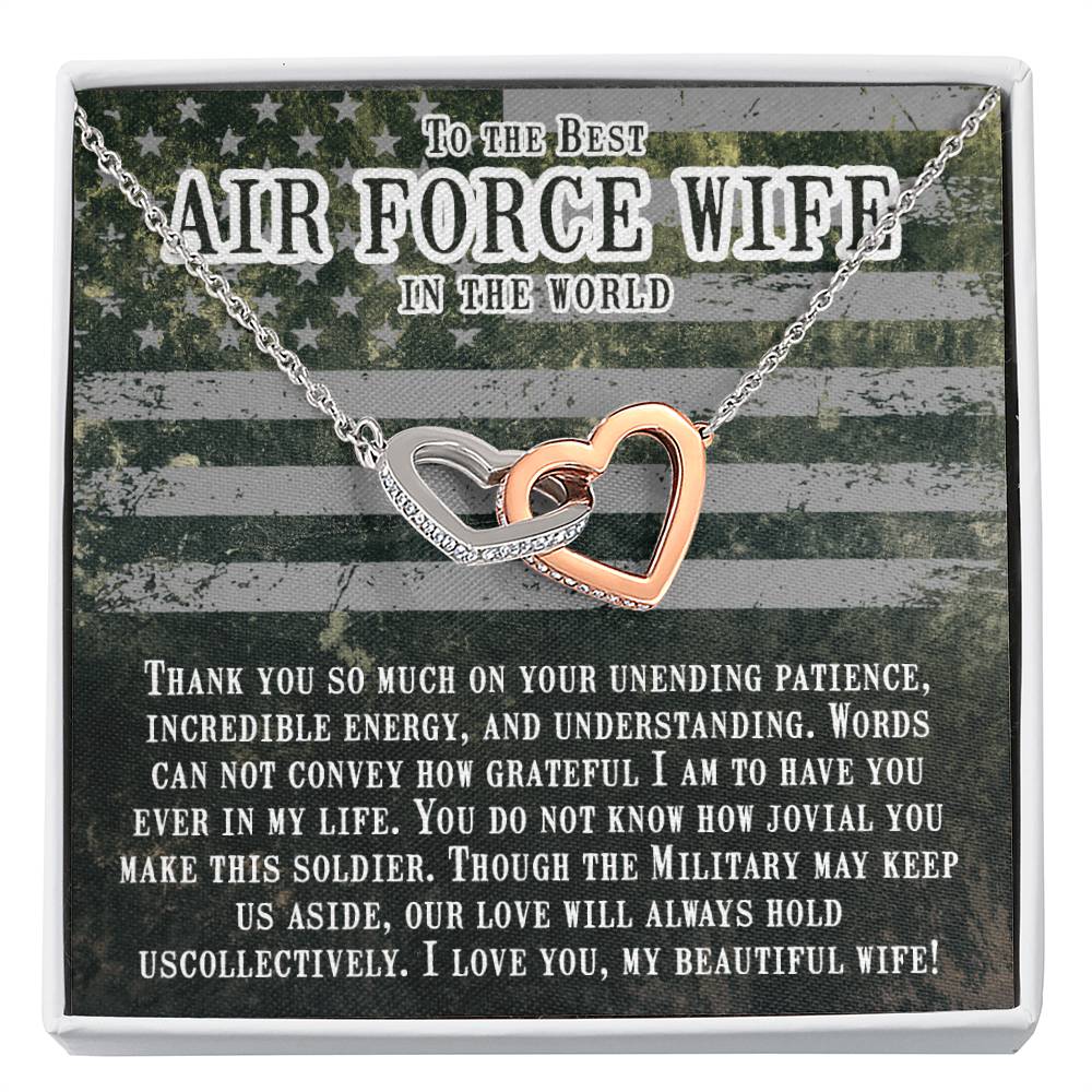 To My Air Force Wife Necklace - Jewelry Gift for Anniversary from Husband - Interlocking Hearts Necklace
