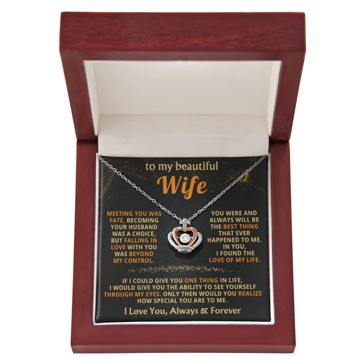 To My Wife Necklace - Beautiful Wife Gift from Husband for Birthday, Anniversary & Valentine’s Day - Crown Pendant Necklace