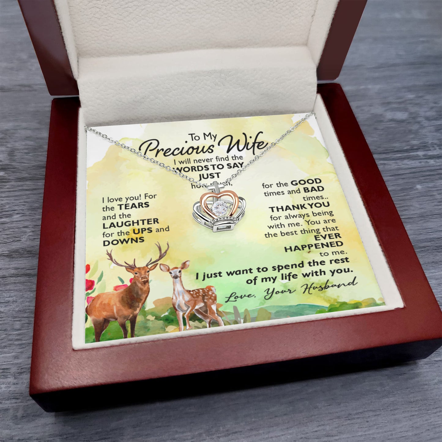 To My Wife Necklace - Sweet Romantic Jewelry for Wife - Crown Pendant Necklace