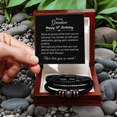 Men’s Cross Leather Bracelet, Birthday Gift for Grandson, Stylish Faith Jewelry, Durable Adjustable Wristband, To Our Grandson