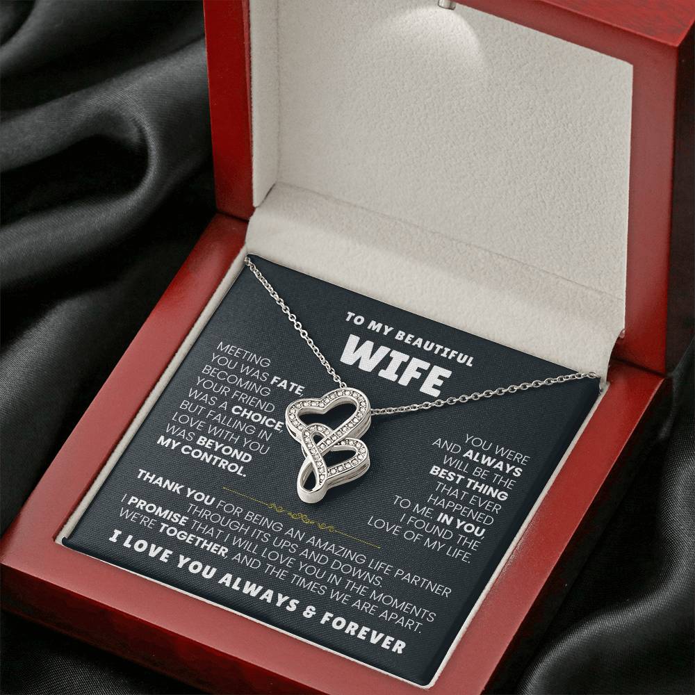 To My Beautiful Wife Necklace - Husband to Wife Jewelry for Romantic Valentine’s Day, Birthday & Anniversary Gifts - Heart-to-heart Pendant Necklace