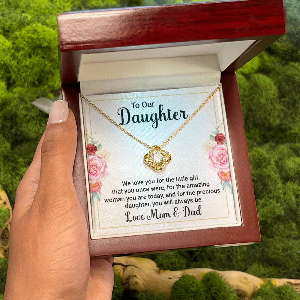 To Our Daughter Necklace – Daughter Graduation & Birthday Present from Mom and Dad – Love Knot Necklace