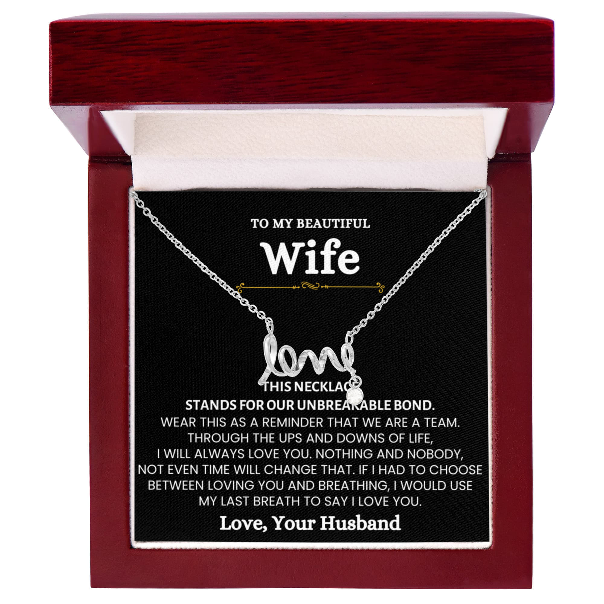 To My Wife Necklace - Heartfelt Jewelry from Husband for Birthday, Christmas & Valentine’s Day - Scripted Love Necklace