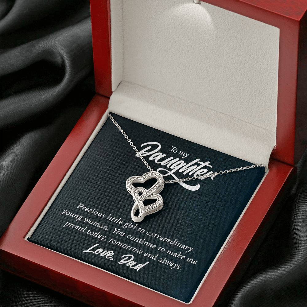 To My Daughter Necklace - Sweetest Daughter Gift from Dad for Birthday Joy & Proud Dad Love - Heart-to-heart Pendant Necklace