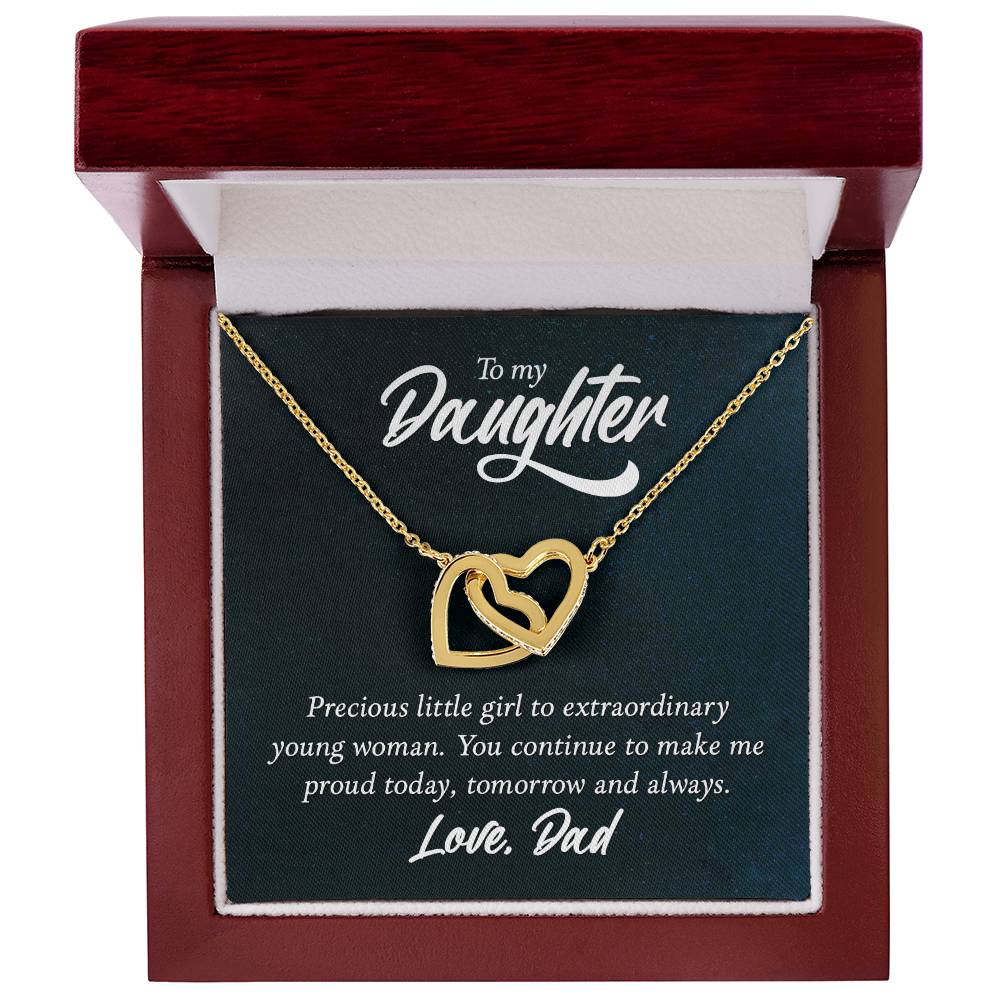 To My Daughter Necklace - Best Proud Dad Jewelry Gift for Daughter’s Special Days & Celebrations - Interlocking Hearts Necklace