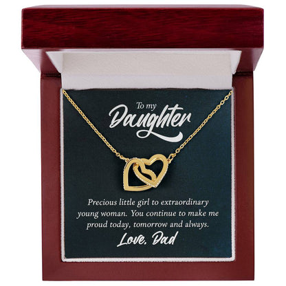 To My Daughter Necklace - Best Proud Dad Jewelry Gift for Daughter’s Special Days & Celebrations - Interlocking Hearts Necklace