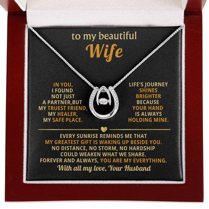 To My Beautiful Wife Necklace - Husband to Wife Jewelry for Romantic Valentine’s Day, Birthday & Anniversary Gifts - Lucky In Love Necklace