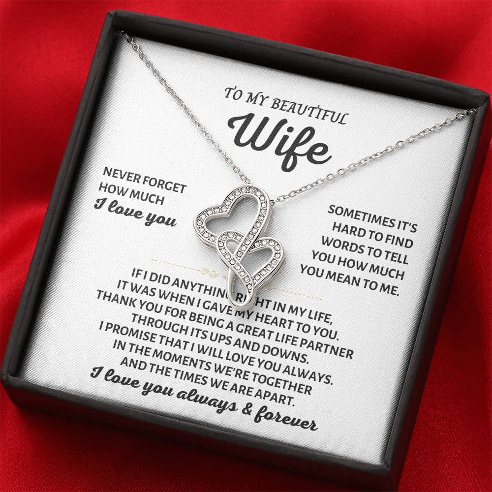 To My Beautiful Wife Necklace - Heartwarming Gift from Husband for Birthday, Anniversary & Valentine’s Day - Heart-to-heart Pendant Necklace