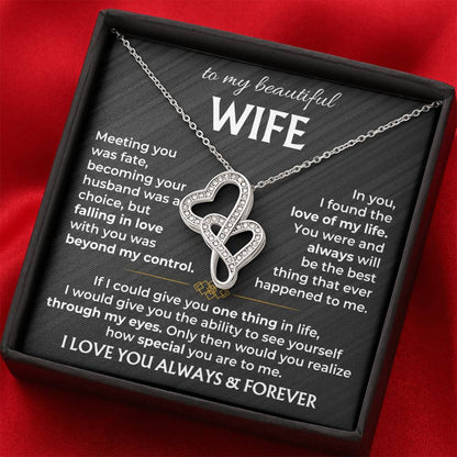 To My Beautiful Wife Necklace - Loving Husband Gift for Christmas, Valentine’s Day & Birthday Celebrations - Heart-to-heart Pendant Necklace