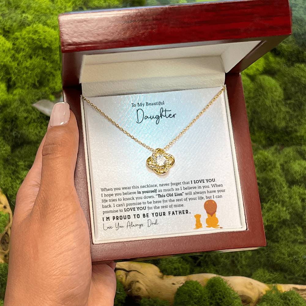 To My Daughter Necklace - Best Surprise Gift for Daughter from Dad for Graduation, Birthday & Christmas - Love Knot Necklace
