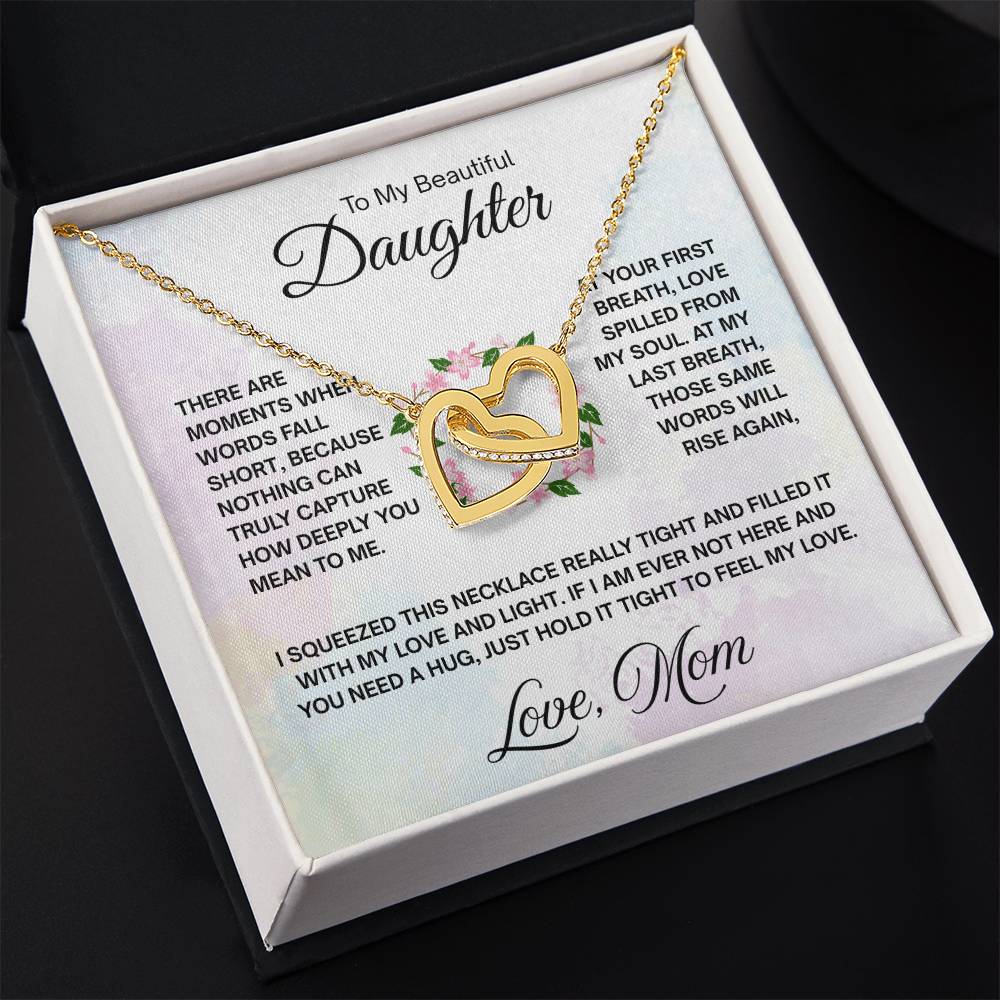 To My Daughter Necklace – Daughter Birthday Graduation Keepsake from Mom – Interlocking Hearts Necklace