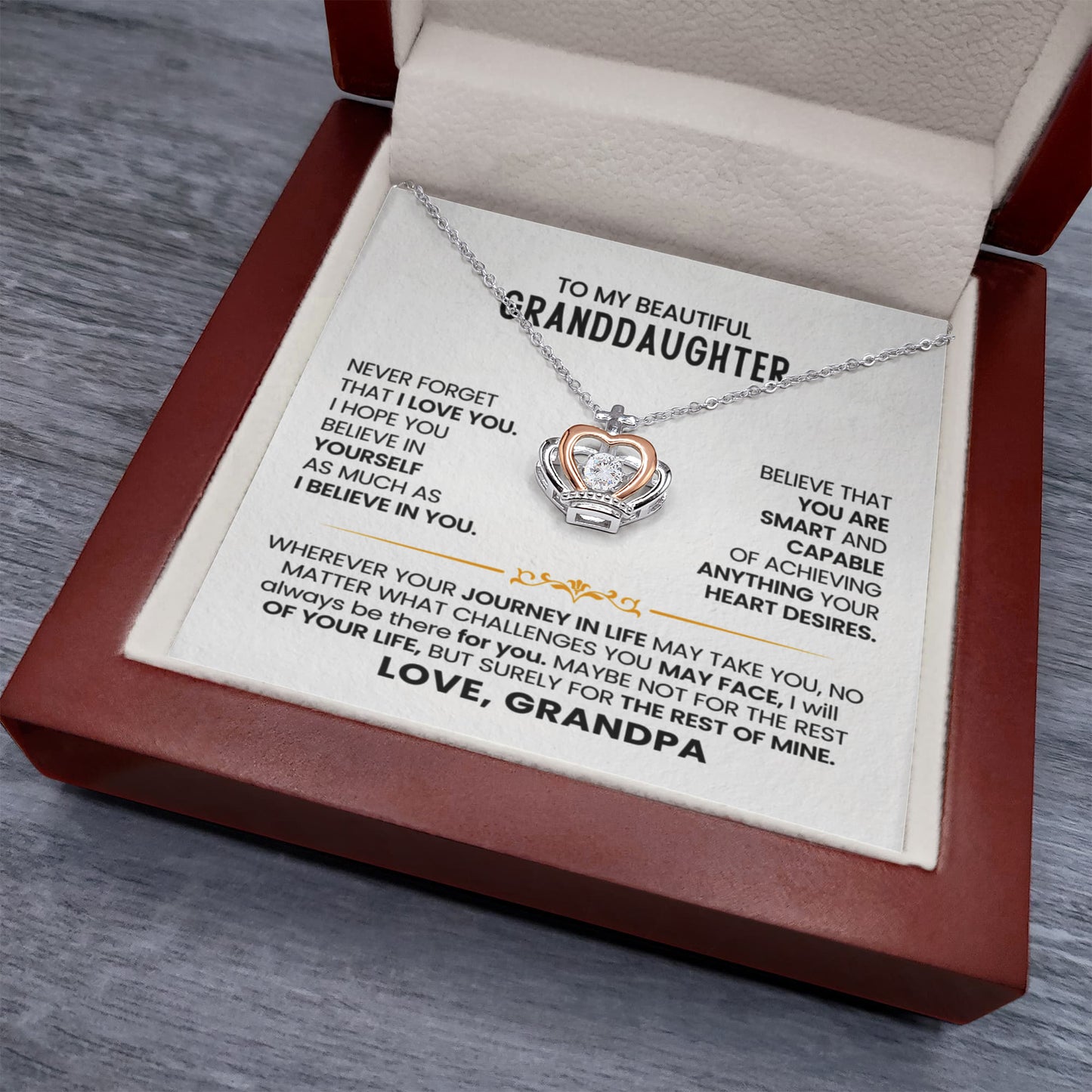 To My Granddaughter Necklace – Granddaughter Christmas Birthday Gift Necklace from Grandpa – Crown Pendant Necklace