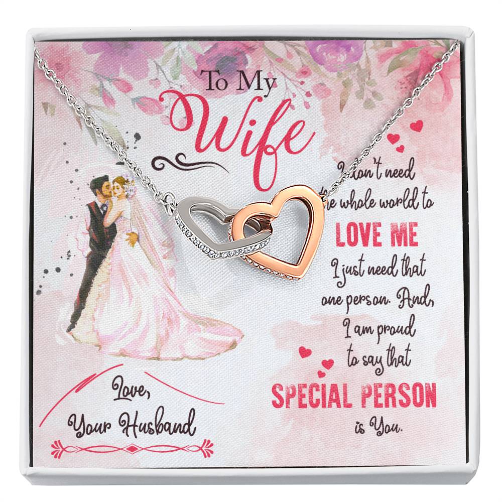 To My Beautiful Wife Necklace - Romantic Everyday Jewelry Gift from Husband for Birthday, Valentine’s Day & Just Because - Interlocking Hearts Necklace