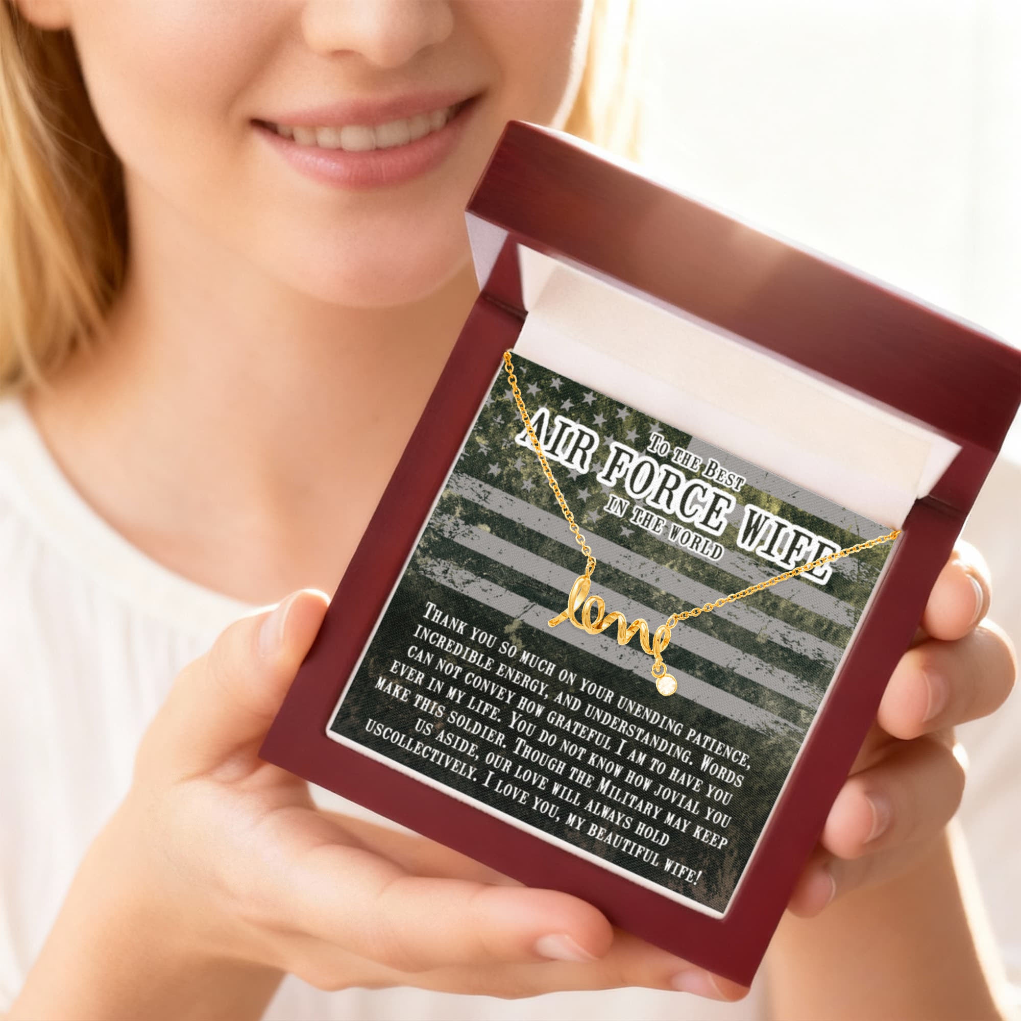 To My Air Force Wife Gift from Husband - Scripted Love Necklace