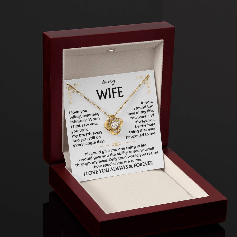 To My Wife Necklace - Best Surprise Gift for Wife from Husband for Anniversary, Christmas & Valentine’s Day - Love Knot Necklace