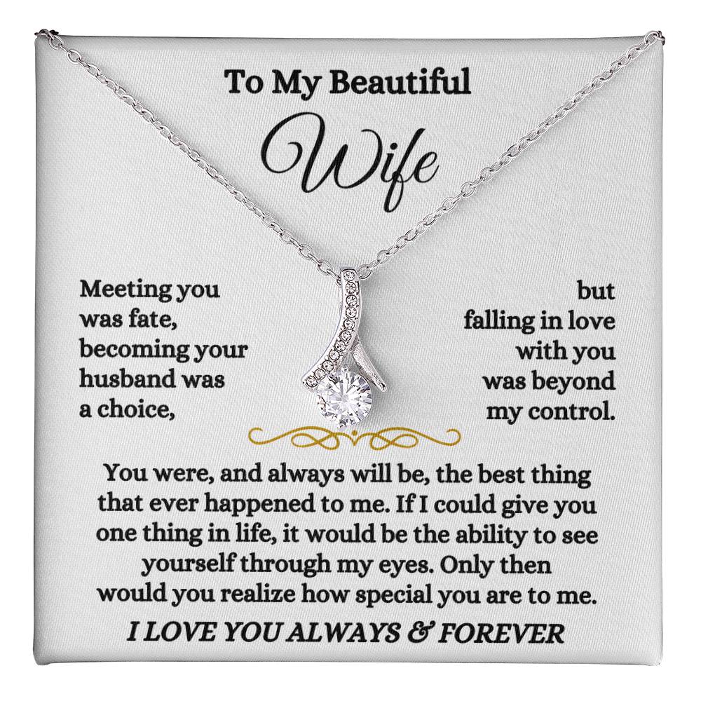 To My Beautiful Wife Necklace - Beautiful Wife Jewelry Gift for Birthday, Valentine’s Day & Special Romantic Moments - Alluring Beauty Necklace